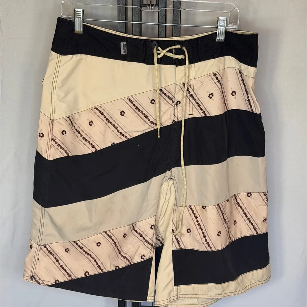 Reef Black and‎ Cream Striped Board Shorts